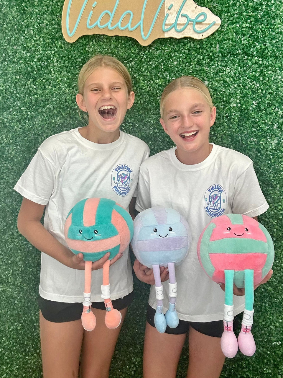 Two children holding colorful plush toys against a green background with 'VidaVibe' branding.